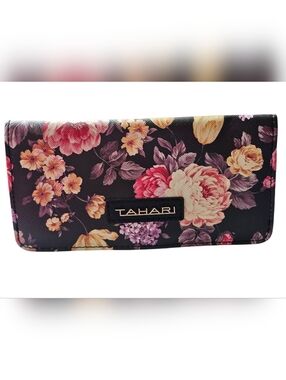 Tahari Black Floral Fold-Over Clutch